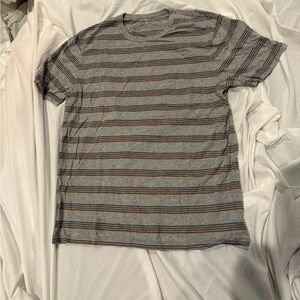J. Crew Gray Tee with Blue and Orange Stripes